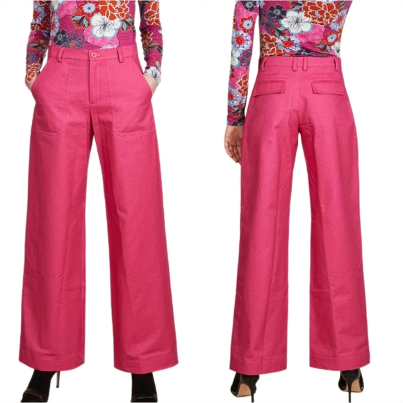 The Kit New Tracee Pants Organic Cotton High Rise Wide Leg Pop Pink Women SZ 8 - Picture 1 of 12